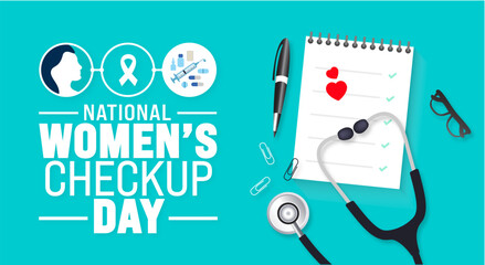 National Women’s Checkup Day background template. Holiday concept. use to background, banner, placard, card, and poster design template with text inscription and standard color. vector illustration.