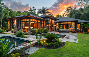 Luxury home with pool and tropical garden