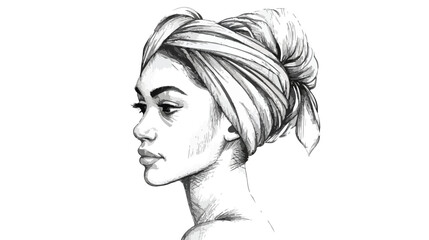 Hand drawn doodle head face profile female wearing tu