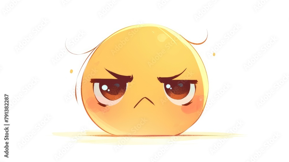 Poster A cute cartoon drawing of a yellow frowny face with eyes and a mouth set against a white backdrop This whimsical image is a 2d illustration