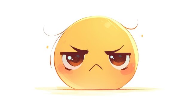 A cute cartoon drawing of a yellow frowny face with eyes and a mouth set against a white backdrop This whimsical image is a 2d illustration