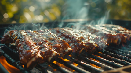 Grilled juicy barbecue ribs photograph for advertising.