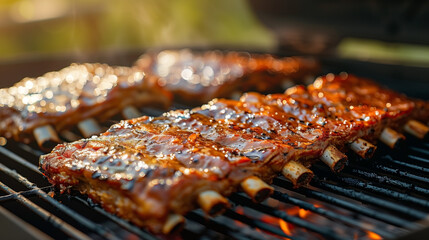 Grilled juicy barbecue ribs photograph for advertising.