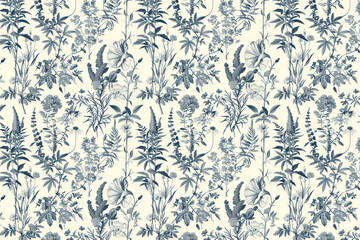Toile floral pattern tapestry. Vintage botanical wallpaper pattern. Background image. Created with Generative AI technology - obrazy, fototapety, plakaty