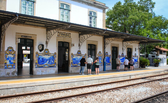 Azulejos in railway station of Pinhao in the Douro Valley in Portugal (Europe)
