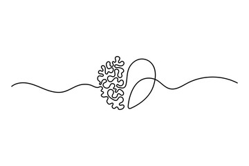 Fototapeta premium One continuous line drawing of half of a human brain and love in the shape of a heart logo icon. Philosophical of love and reason. Vector graphics post.