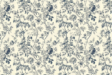 Toile floral pattern tapestry. Vintage botanical wallpaper pattern. Background image. Created with Generative AI technology