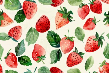 Seamless pattern of watercolor strawberries