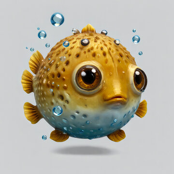recommend clip art: Cute illustration of an inflated puffer fish. Animal nature icon concept isolated. cartoon style