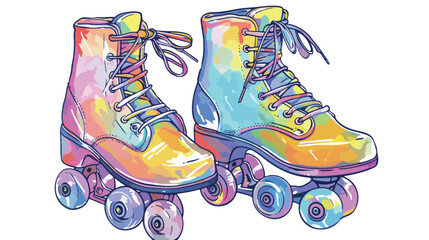 Retro laced boots colorful illustration. Quad roller