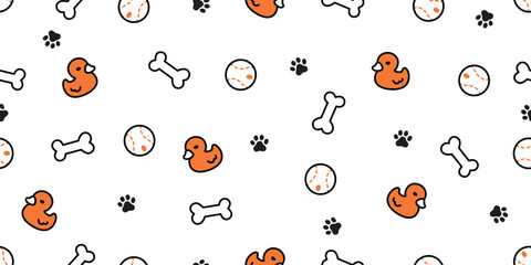 dog bone seamless pattern rubber duck baseball paw footprint vector pet toy puppy cat kitten cartoon doodle gift wrapping paper repeat wallpaper tile background scarf isolated illustration design