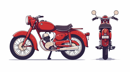 Retro red motorcycle vintage isolated. Front and side