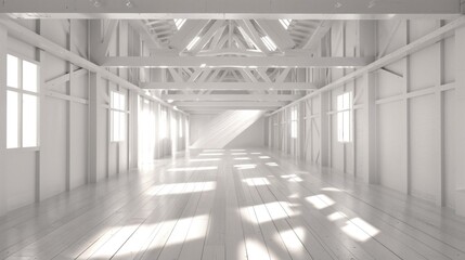 Contemporary Industrial Interior with Strong Perspective. Modern Tech Background.