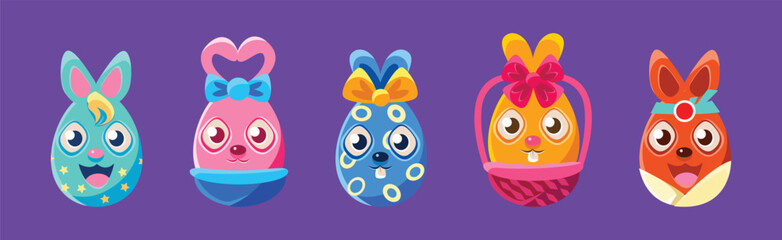 Obraz premium Bunny in Shape of Oval Egg of Different Color Vector Set