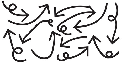 Hand drawn arrows collection Set simple flat arrows isolated on white background. Arrow mark icons and arrow paint. Stock vector