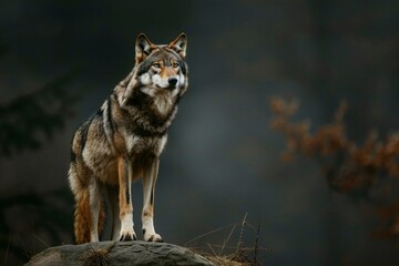 Grey Wolf, Canis lupus, single mammal on rock, Germany