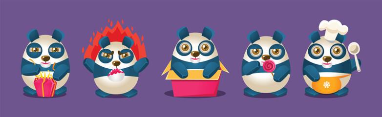 Cute Panda Baby Bear Character in Different Activity Vector Set