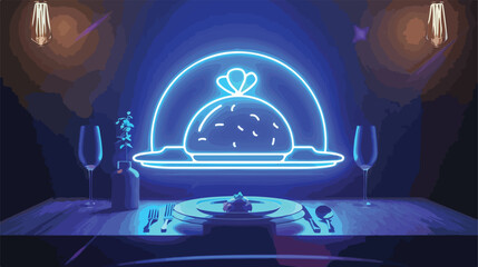 Room service blue glowing neon ui ux icon. Glowing si - obrazy, fototapety, plakaty