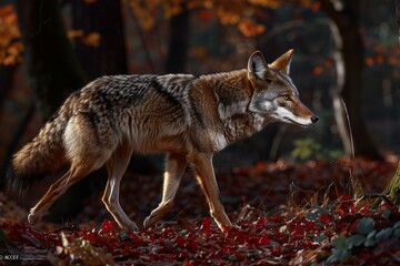 A wild wolf (Canis lupus) in the autumn forest
