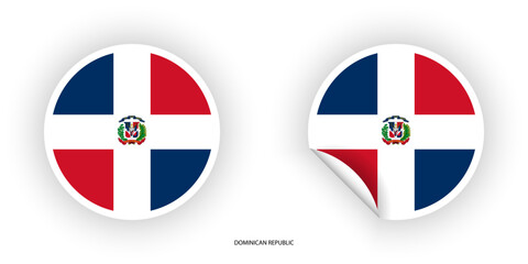 Dominican Republic sticker flag in circle shape and circular shape with peel off isolated on white background.