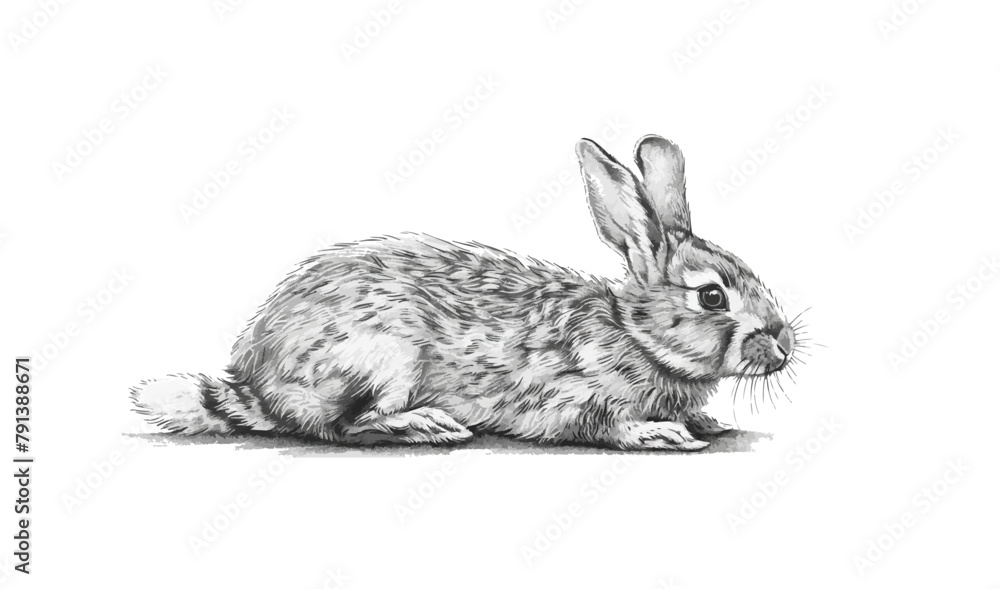 Wall mural rabbit engraving style. simple pencil drawing vector