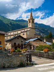 Old church in small alpine town of Val-Cenis, France.