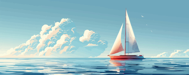 Sailing boat. vector simple illustration - obrazy, fototapety, plakaty