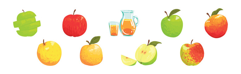 Ripe Apple Fruit as Garden Crop Vector Set