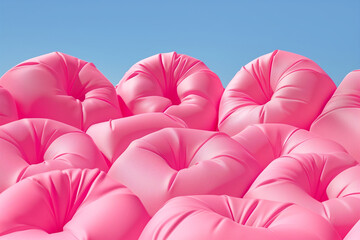 Pink inflatable background. Soft inflated objects for product display