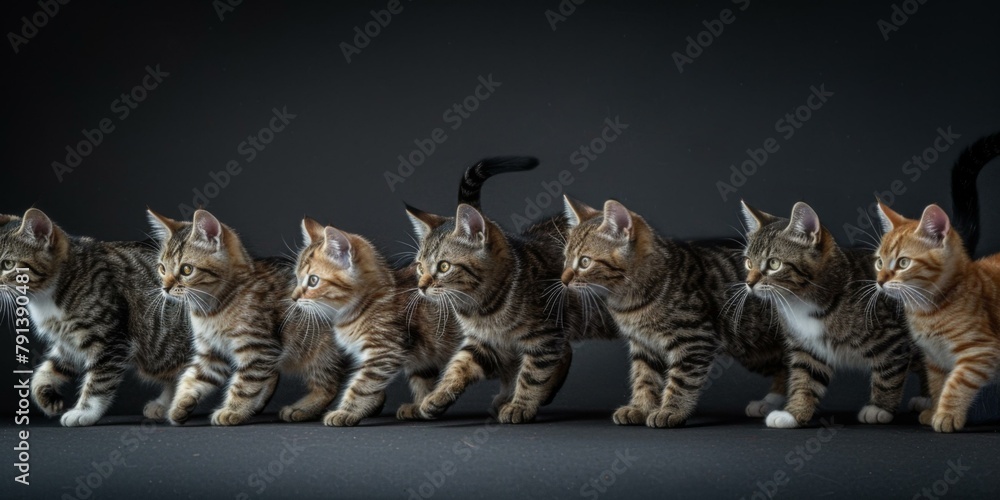 Poster a group of cats are lined up in a row. generative ai.