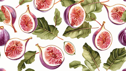 Seamless pattern with tropical fresh fig fruits and l