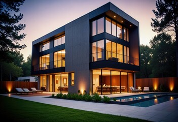 Obraz premium A contemporary architect's haven revealed through vibrant architecture and artistic ambiance