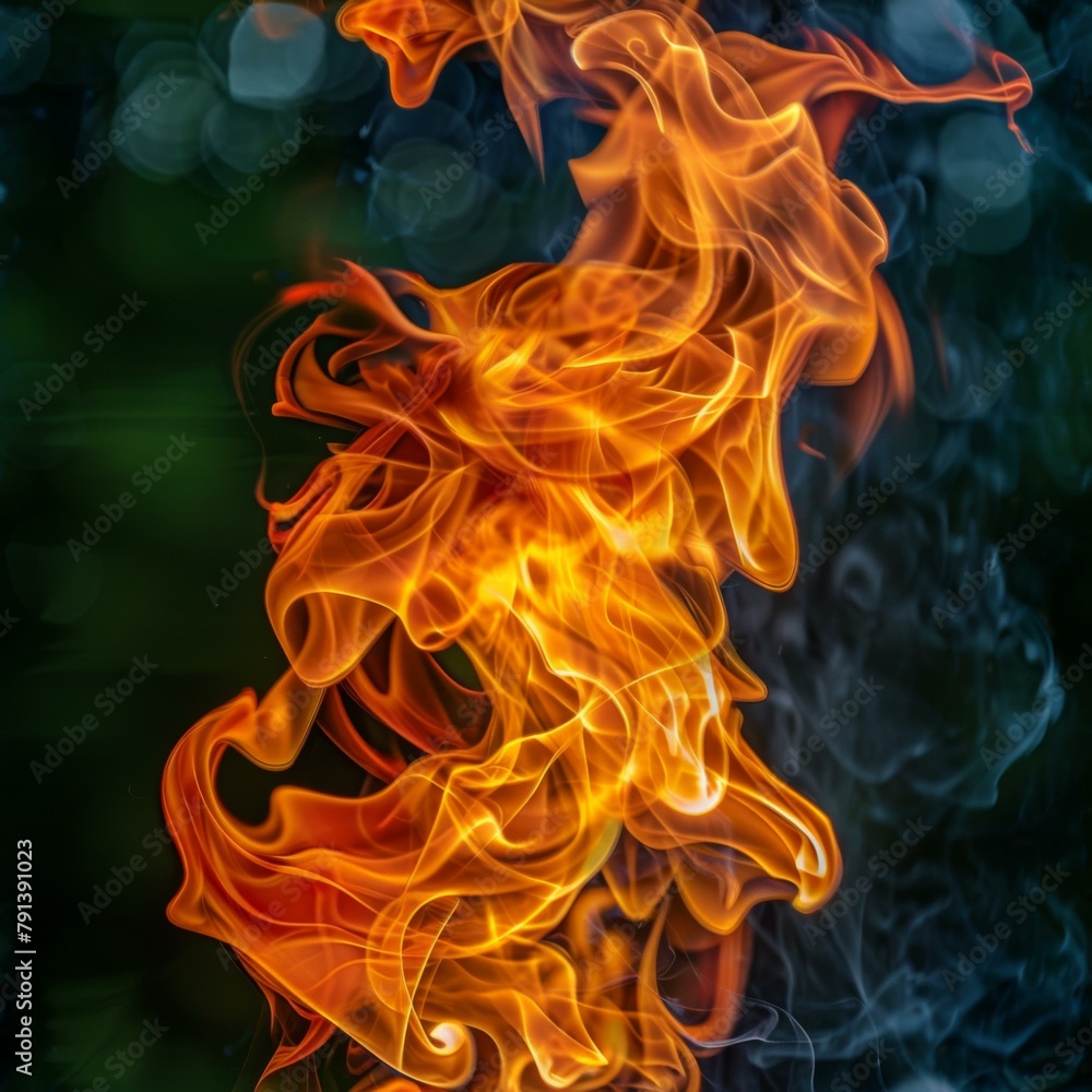 Poster a close up of a fire and some flames on it. generative ai.