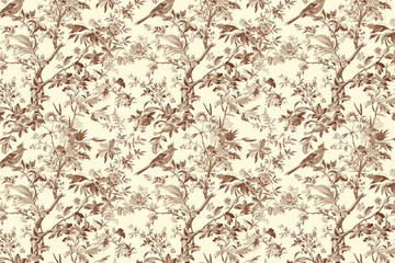 Toile floral pattern tapestry. Vintage botanical wallpaper pattern. Background image. Created with Generative AI technology