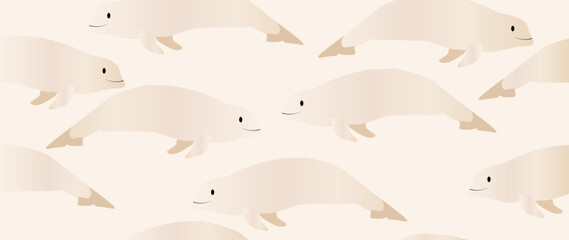 Vector flat illustration. Seamless sea shells. In cartoon style. Cute print with small circles. Ideal for gift wrapping, posters, covers, screensavers, textile decor, etc.