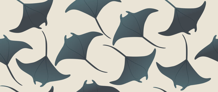 Vector flat illustration. Seamless devil-fish. In cartoon style. Cute print. Ideal for gift wrapping, posters, covers, screensavers, textile decor, etc.