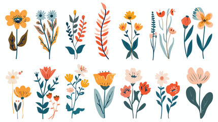 Set of Floral Designs Flat Icons in Editable style Ha