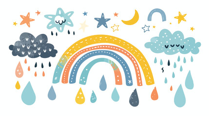 Cute colorful rainbow. Childish flat vector illustration