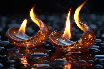 Burning diya on black background,  Diwali festival concept