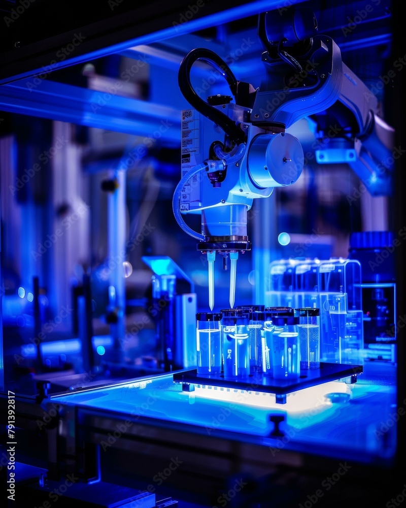 Aufkleber a machine that is working on some liquid in a blue light. generative ai.