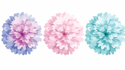 Set of Four pastel colored pom poms of different size