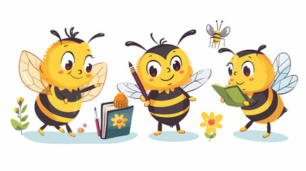 Set of Four smiling cute cartoon bee character isolated