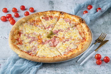 pizza with tomatoes and cheese