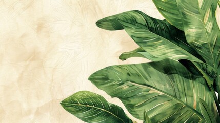 Abstract background with green leaves, retro watercolor wallpaper