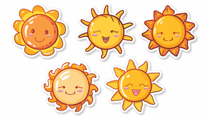 cute sun sticker kawaii character icon vector illustration