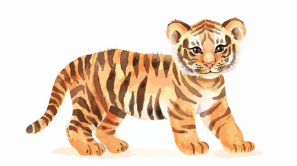 Cute tiger water color tiger cub with brown stripes 