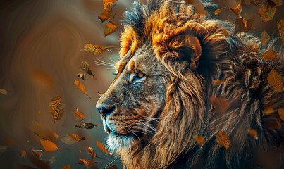 Lion animal abstract wallpaper. Contrast background panthera in vivid colors, Generative AI