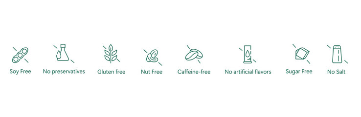 Ultimate Health Food Icon: Soy-Free, Preservative-Free, Gluten-Free, Nut-Free, Caffeine-Free, Flavor-Free, Sugar-Free, Salt-Free Vector Design