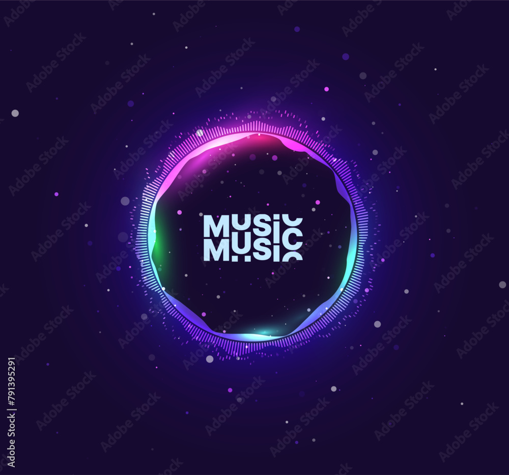 Aufkleber Abstract Sound Wave Circle Round EQ Background. Digital Music BG. Dynamic Music Wavy Lines Flow. Digital Equalizer. Round Sound Data Visualization. Abstract Vector Background.