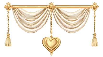 Decorative pendant on the curtain rod of a gold heart